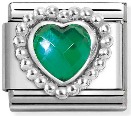 Nomination, Composable FACETED STONES, steel with 925 sterling silver HEART with DOTS RICH SETTING (004_GREEN)
