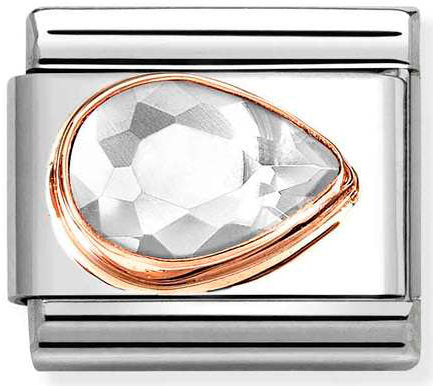 Nomination, Composable Classic CZ, FACETED RIGHT DROP in steel and 9k rose gold (010_White)