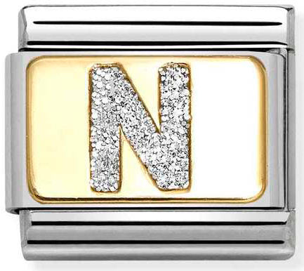 Nomination, Composable Classic GLITTER LETTER steel, enamel and 18k gold (14_N)