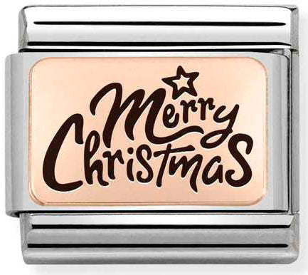 Nomination, COMPOSABLE Klasik Plakalar (IC) Çelik ve 9K ROSE altın (14_merry Christmas Italics)