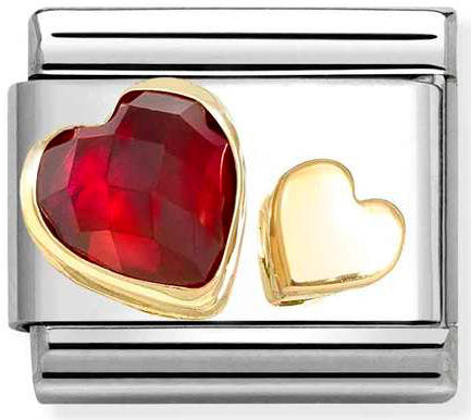 Nomination, Comp, Classic FACETED CZ with SYMBOLS in steel, 18k gold (05_Red heart)