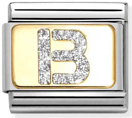Nomination, Composable Classic GLITTER LETTER steel, enamel and 18k gold (02_B)