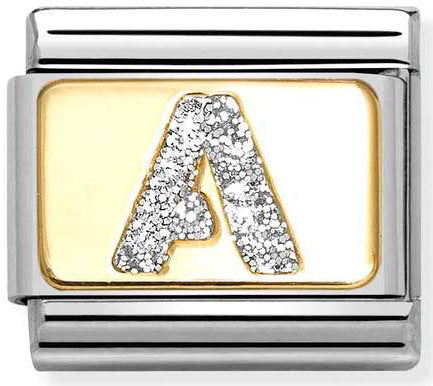 Nomination, Composable Classic GLITTER LETTER steel, enamel and 18k gold (01_A)