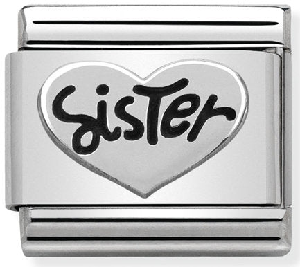 Nomination, ST, Çelik ve 925 Ayar Gümüş (11_Sister Kalp) COMPOSABLE klasik oksitlenmiş semboller