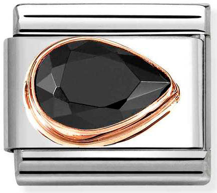 Nomination, Composable Classic CZ, FACETED RIGHT DROP in steel and 9k rose gold (011_Black)