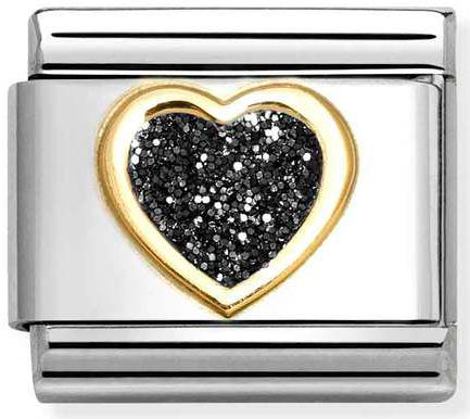 Nomination, Composable Classic GLITTER SYMBOLS in steel, enamel and 18k gold (10_BLACK Heart)