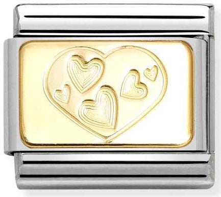 Nomination, COMPOSABLE Classic ENGRAVED SIGNS in stainless steel with 18k gold CUSTOM (57_Multi-hearted heart)