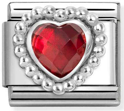 Nomination, Composable FACETED STONES, steel with 925 sterling silver HEART with DOTS RICH SETTING (005_RED)