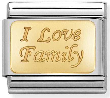 Nomination, 18K Altın Özel (33_i Love Family) ile paslanmaz Çelik COMPOSABLE klasik oyulmuş işaretler