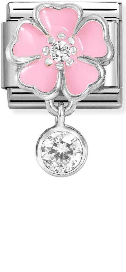 Nomination, Composable Classic CHARMS steel, 925 sterling silver, enamel and cz (03_Pink flower with round)