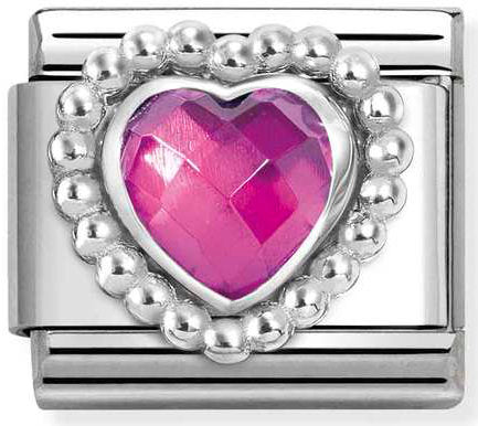 Nomination, Composable FACETED STONES, steel with 925 sterling silver HEART with DOTS RICH SETTING (030_FUCHSIA)