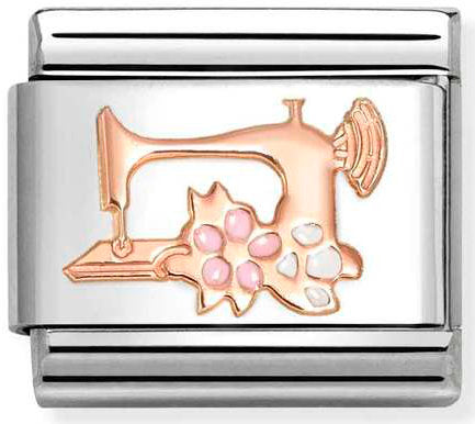 Nomination, Composable Classic SYMBOLS steel, enamel and 9k rose gold (28_Sewing machine with flowers)