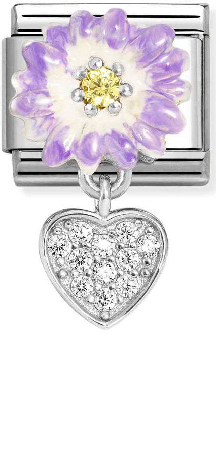 Nomination, Composable Classic CHARMS steel, 925 sterling silver, enamel and cz (10_Lilac daisy with heart)