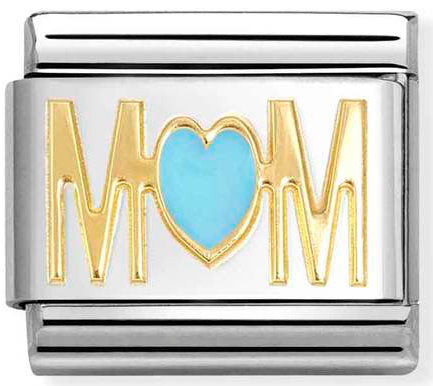 Nomination, Composable Classic SYMBOLS steel, enamel and 18k gold (83_MOM BLUE heart)