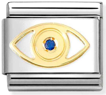Nomination, Composable Classic SYMBOLS in steel, 18 k gold and cz (01_Greek eye)