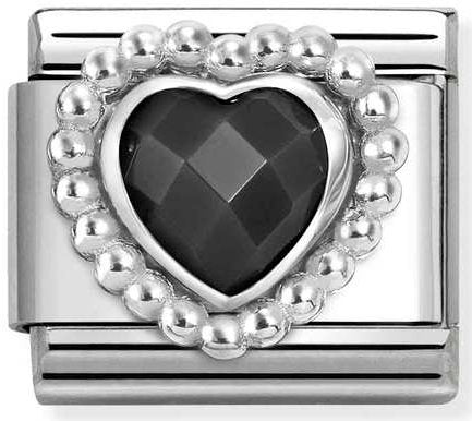 Nomination, Composable CL FACETED CZ, steel with 925 sterling silver HEART with DOTS RICH SETTING (011_Black)