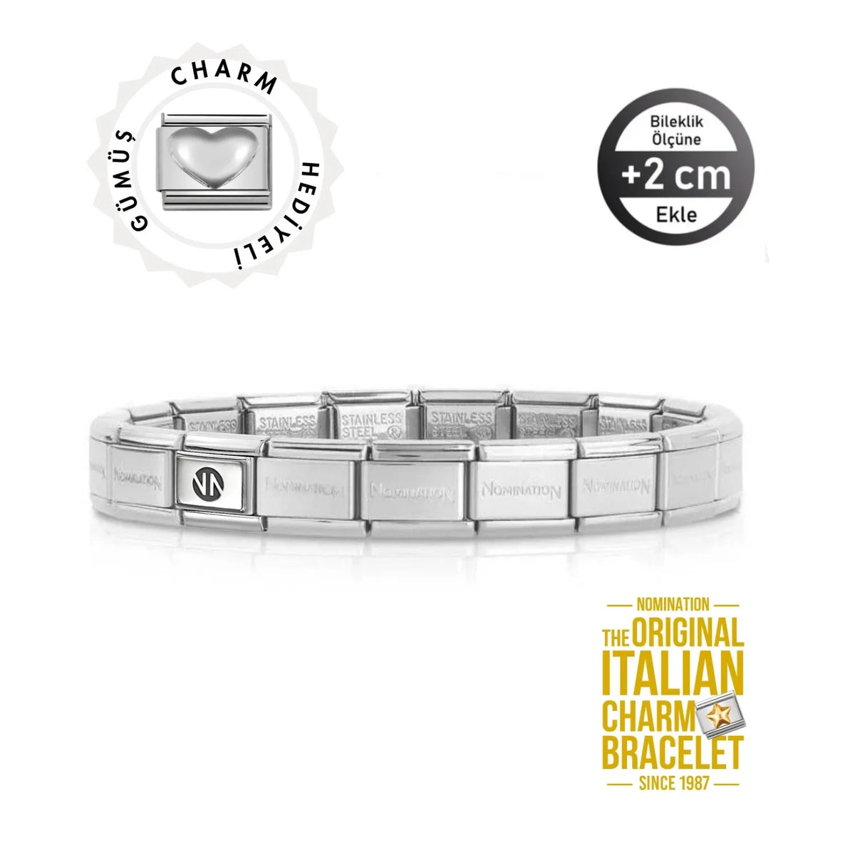 Nomination Italy 925 Ayar Gümüş Dolgu Vida Linkli, Çelik Silver 16 lı Set Bileklik