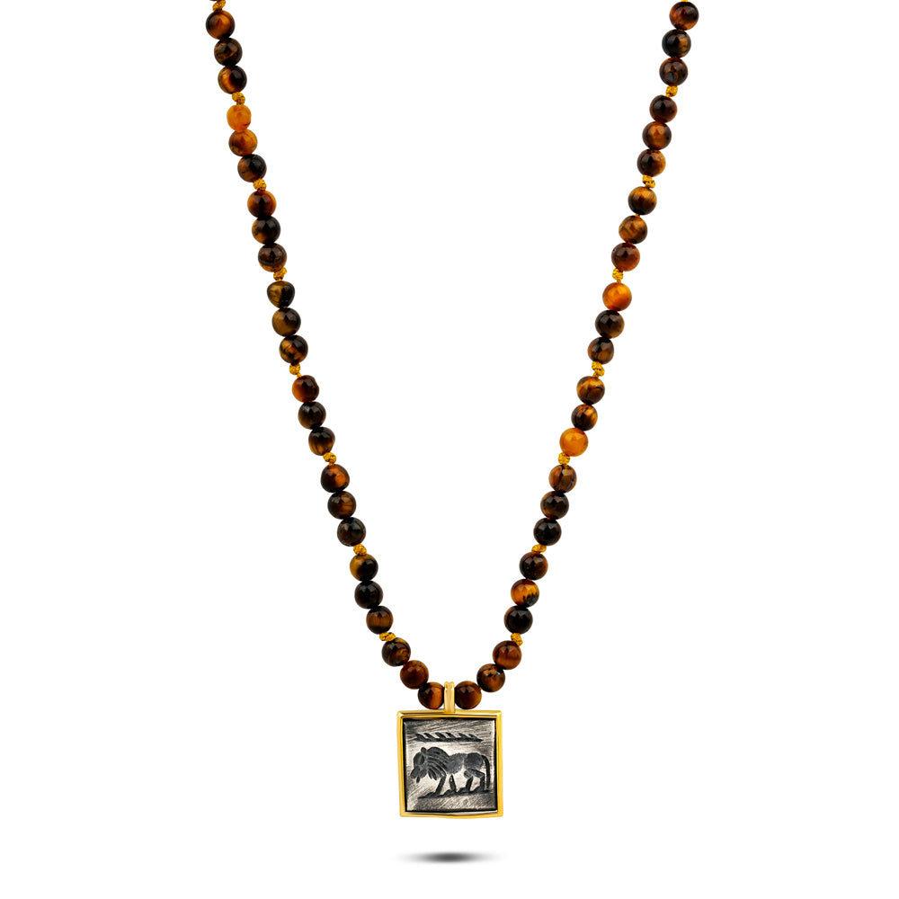 Kaplangözü Kare Aslan Doğaltaş Kolye