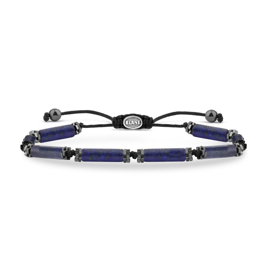 Lapis Lazuli ve Hematit Silindir Makrome Bileklik