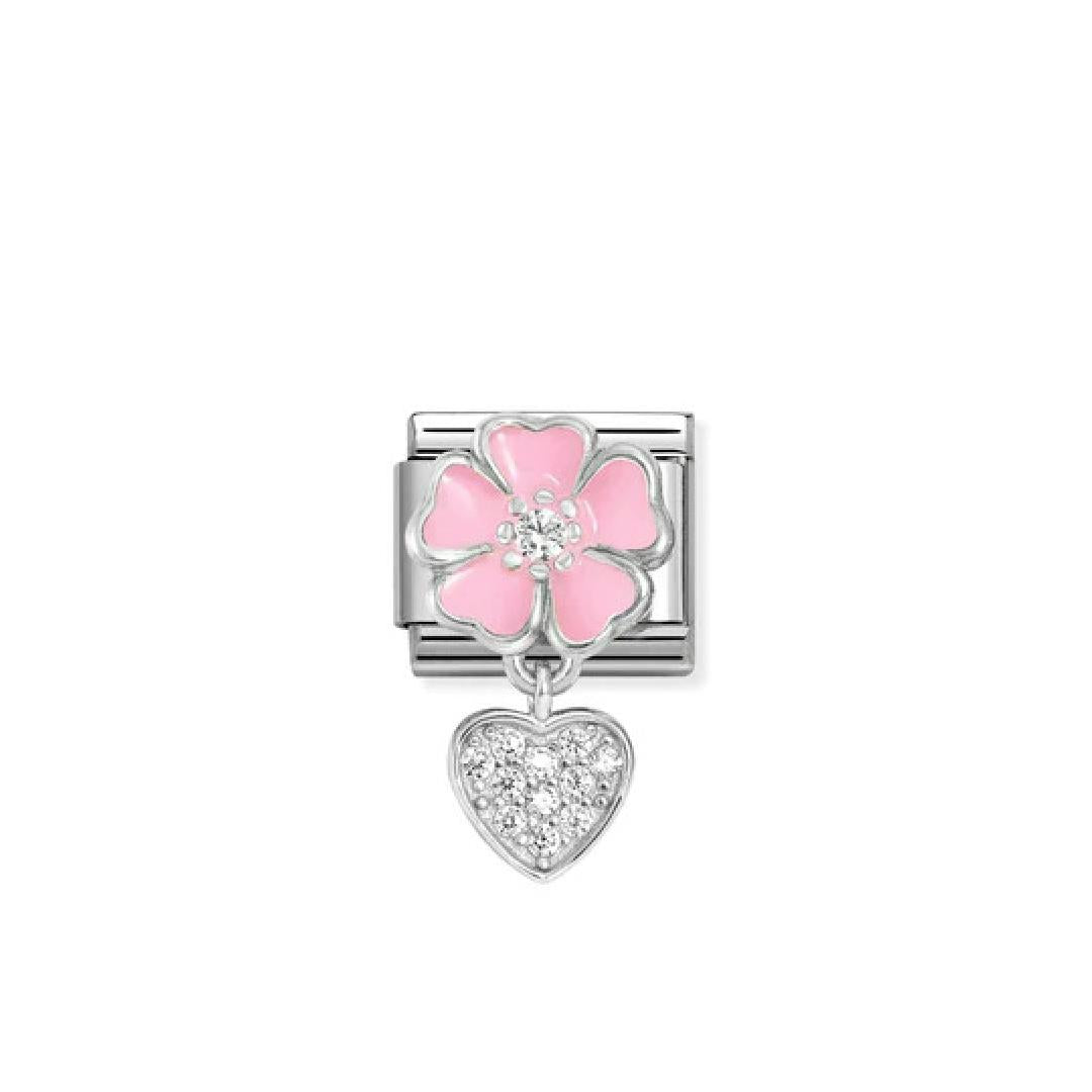 Nomination, Composable Classic CHARMS steel, 925 sterling silver, enamel and cz (01_Pink flower with heart)
