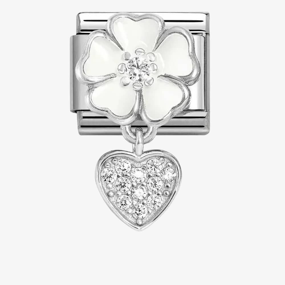 Nomination, Composable Classic CHARMS steel, 925 sterling silver, enamel and cz (04_White flower with heart)