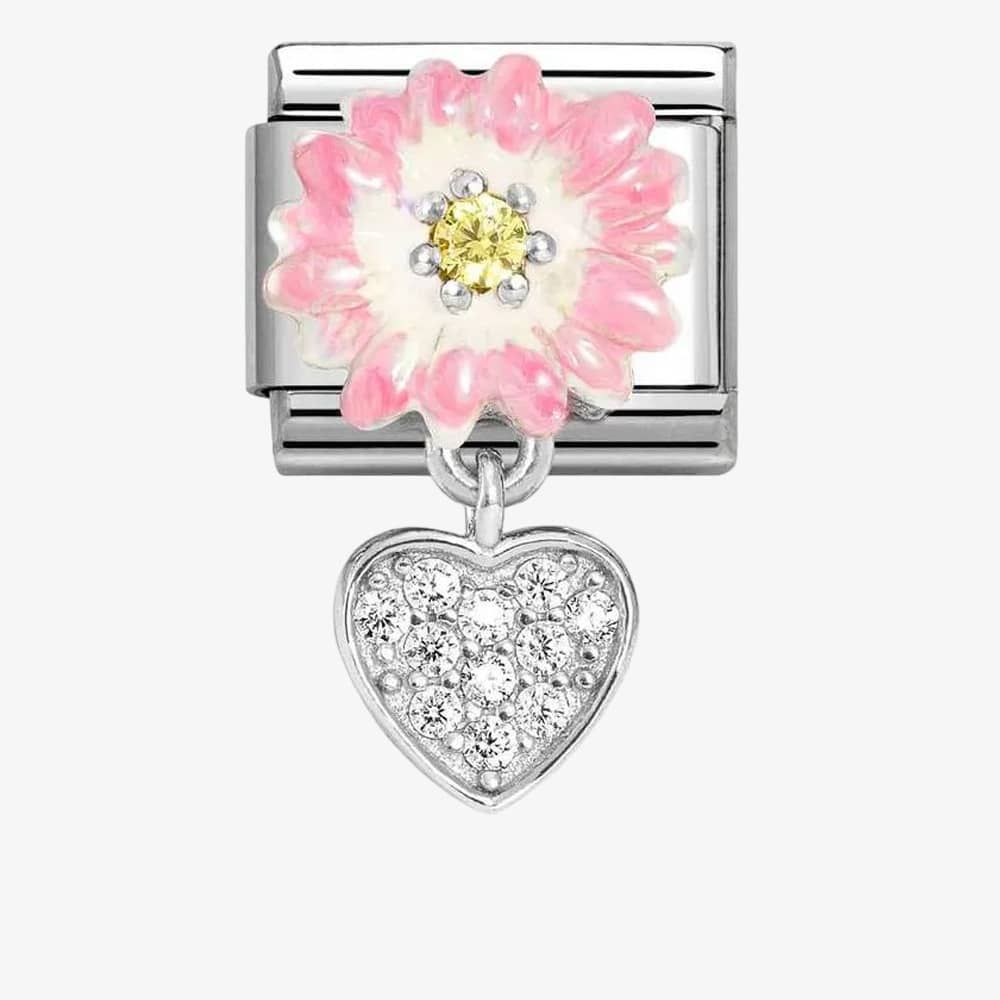 Nomination, Composable Classic CHARMS steel, 925 sterling silver, enamel and cz (07_Pink daisy with heart)