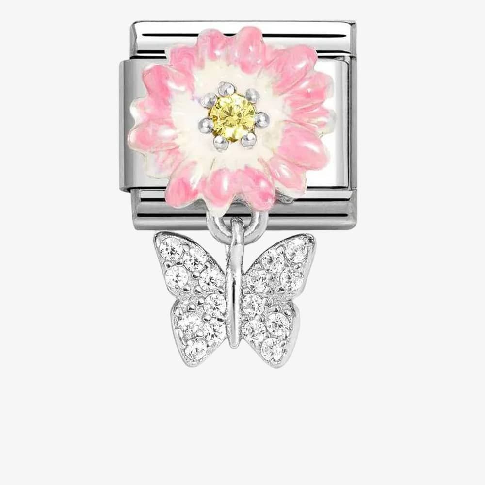 Nomination, Composable Classic CHARMS steel, 925 sterling silver, enamel and cz (08_Pink daisy with butterfly)
