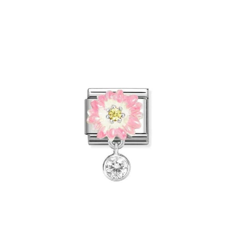 Nomination, Composable Classic CHARMS steel, 925 sterling silver, enamel and cz (09_Pink daisy with roundel)