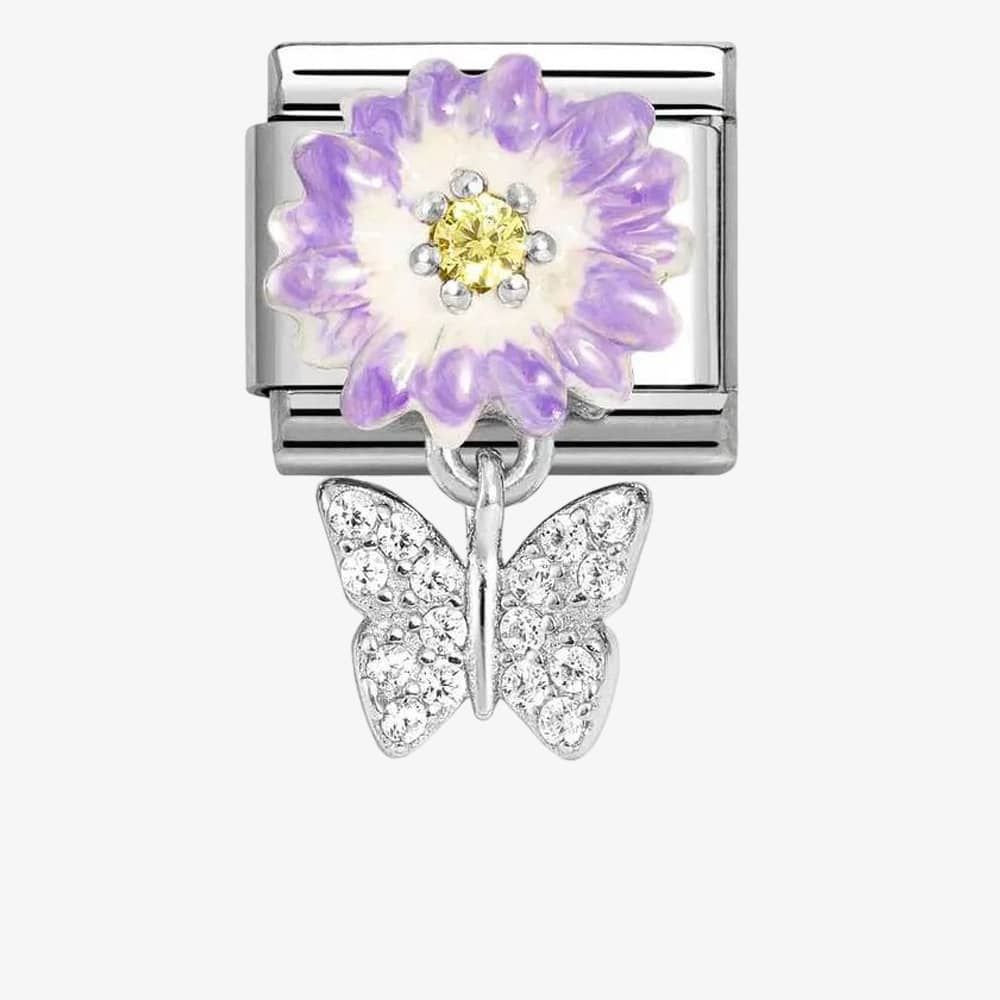 Nomination, Composable Classic CHARMS steel, 925 sterling silver, enamel and cz (11_Lilac daisy with butterfly)